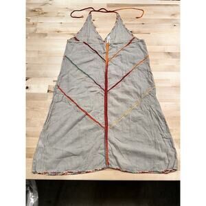 Florabella Colorful Embroidered Tan Halter Dress Size S Boho Hippie Festival